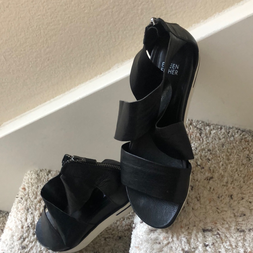 Eileen Fisher Black leather platform sandals